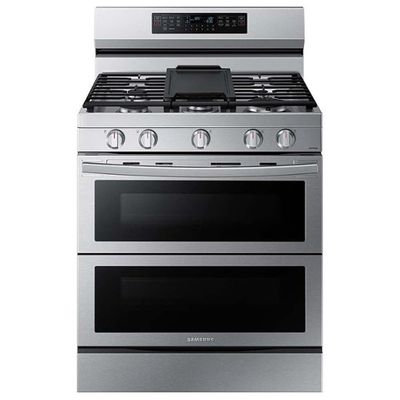 Samsung - 6.0 cu. ft. Smart Freestanding Gas Range with Flex Duo, Stainless Cooktop & Air Fry - Stainless Steel