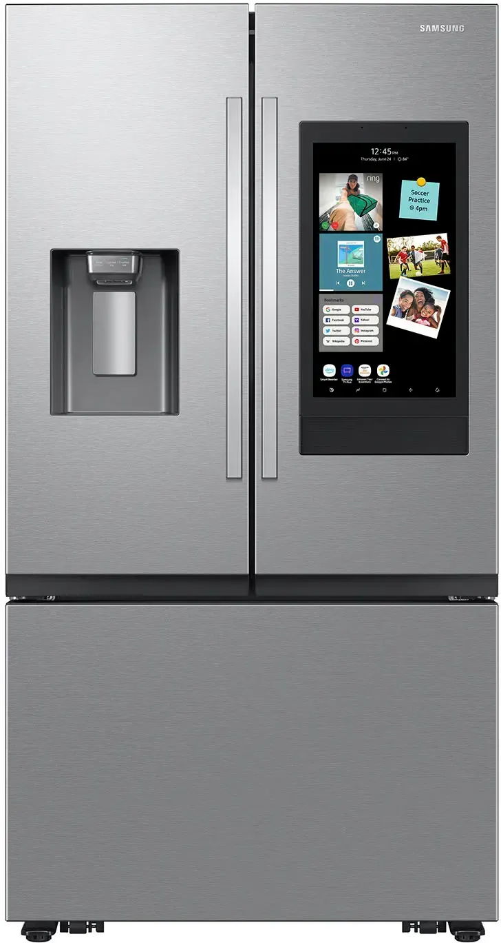 Samsung Counter-Depth Mega Capacity 25-cu ft 3 -Door Smart Compatible French Door Refrigerator with Dual Ice Maker with Water and Ice Dispenser ( Fingerprint Resistant Stainless Steel ) ENERGY STAR