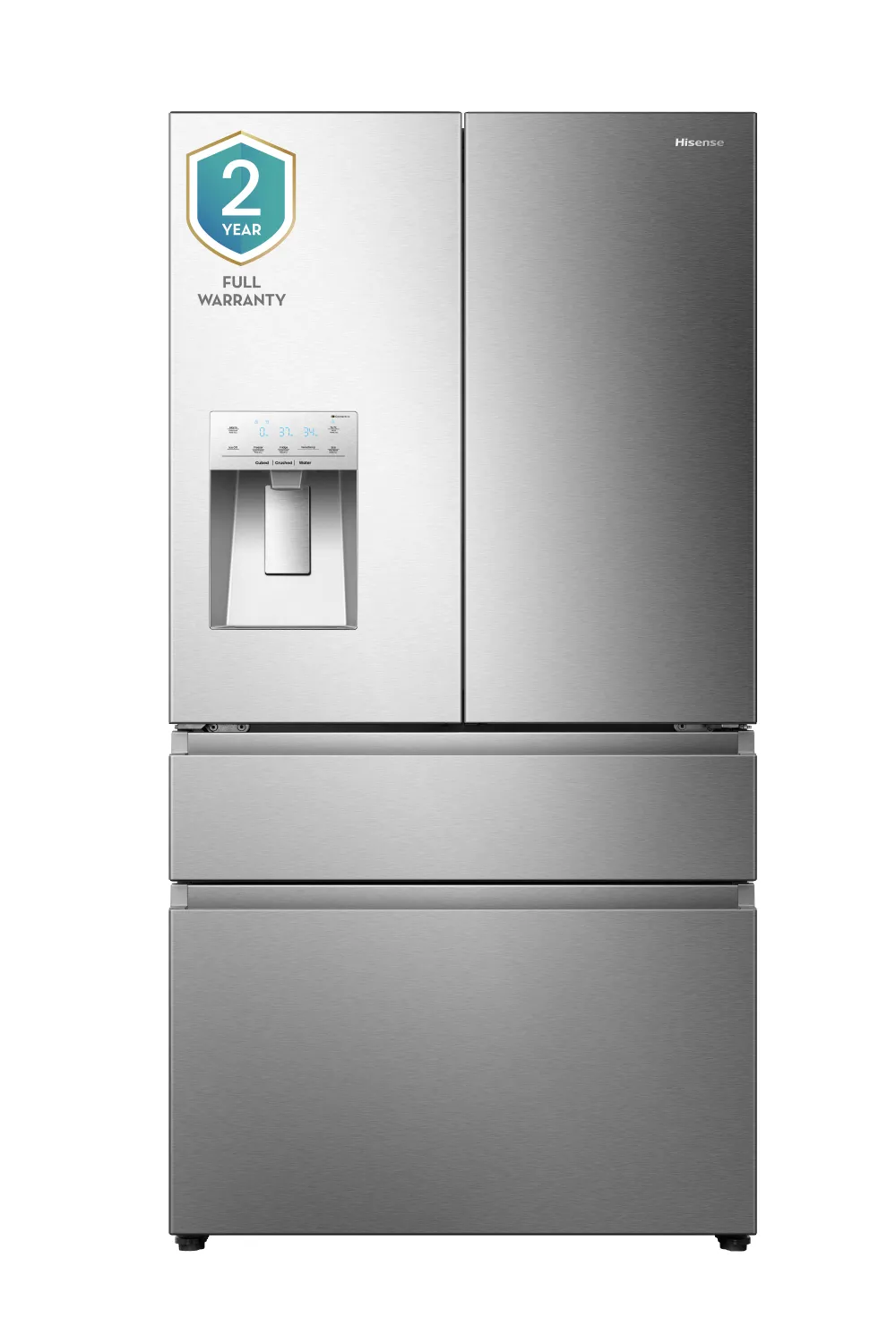 Hisense PureFlat Standard-Depth 25.6-cu ft 4 -Door Smart Compatible French Door Refrigerator with Ice Maker with Water and Ice Dispenser ( Stainless steel ) ENERGY STAR Certified