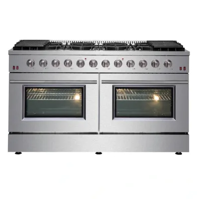 FORNO Galiano 60-in 10 Burners 4.32-cu ft / 2.26-cu ft Convection Oven Freestanding Natural Gas Double Oven Gas Range (Stainless Steel)