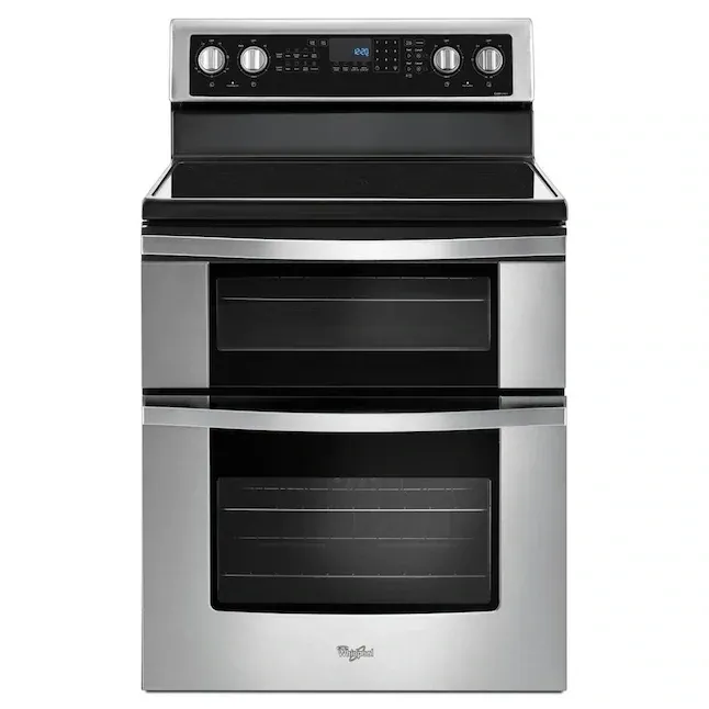 Whirlpool 30-in Smooth Surface Glass Top 5 Elements 4.2-cu ft / 2.5-cu ft Convection Oven Freestanding Double Oven Electric Range (Stainless Steel) Whirlpool 30-in Smooth Surface Glass Top 5 Elements 4.2-cu ft / 2.5-cu ft Convection Oven Freestanding Double Oven Electric Range (Stainless Steel)