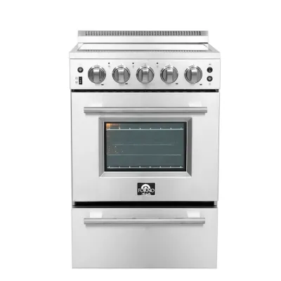 FORNO Loiano 24-in Glass Top 4 Elements 2.3-cu ft Freestanding Electric Range (Stainless Steel)