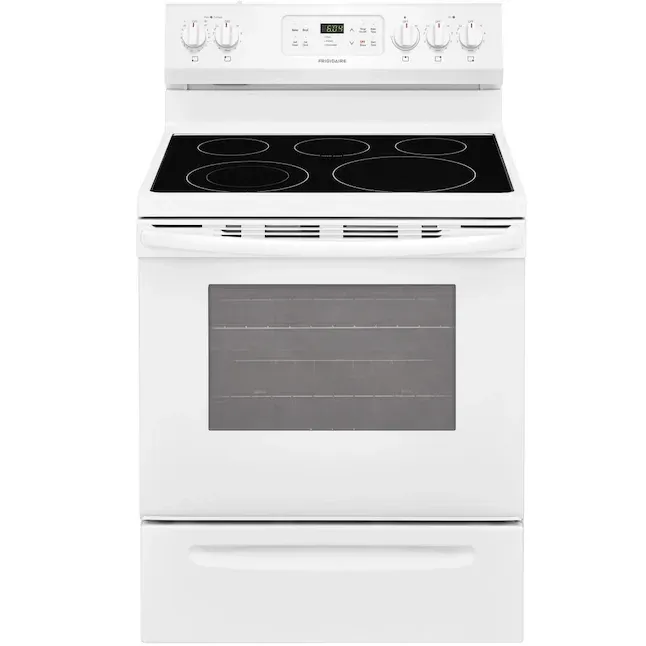 Frigidaire 30-in Smooth Surface 5 Elements 5.3-cu ft Self-Cleaning Freestanding Electric Range (White) Frigidaire 30-in Smooth Surface 5 Elements 5.3-cu ft Self-Cleaning Freestanding Electric Range (White)