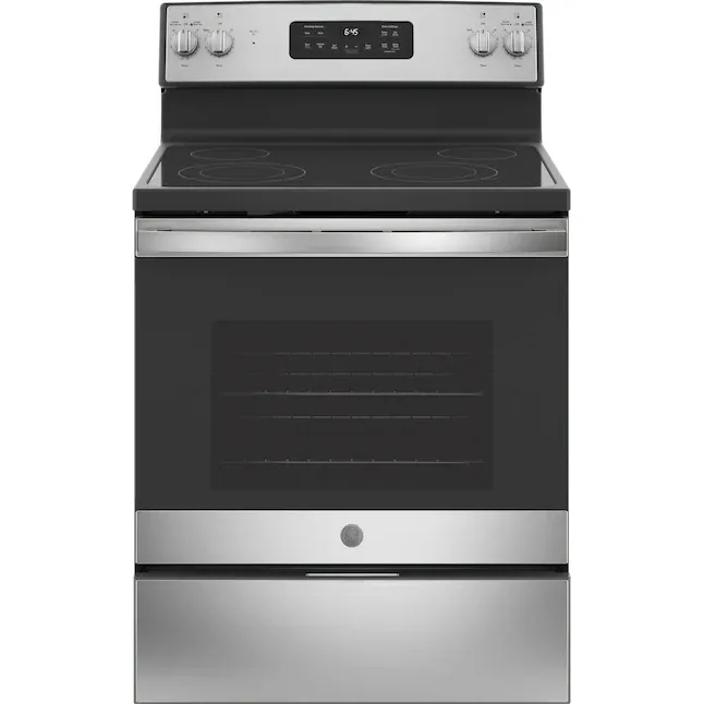 GE 30-in Smooth Surface Glass Top 4 Elements 5.3-cu ft Self-Cleaning Freestanding Electric Range (Stainless Steel) GE 30-in Smooth Surface Glass Top 4 Elements 5.3-cu ft Self-Cleaning Freestanding Electric Range (Stainless Steel)