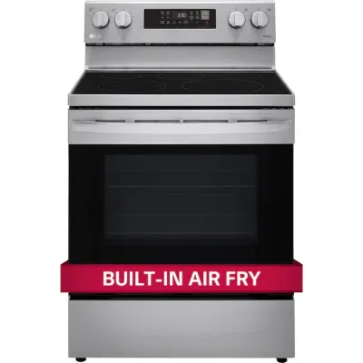LG 30-in Smooth Surface 5 Elements 6.3-cu ft Self-Cleaning Air Fry Convection Oven Freestanding Smart Electric Range (Stainless Steel) LG 30-in Smooth Surface 5 Elements 6.3-cu ft Self-Cleaning Air Fry Convection Oven Freestanding Smart Electric Range (Stainless Steel)