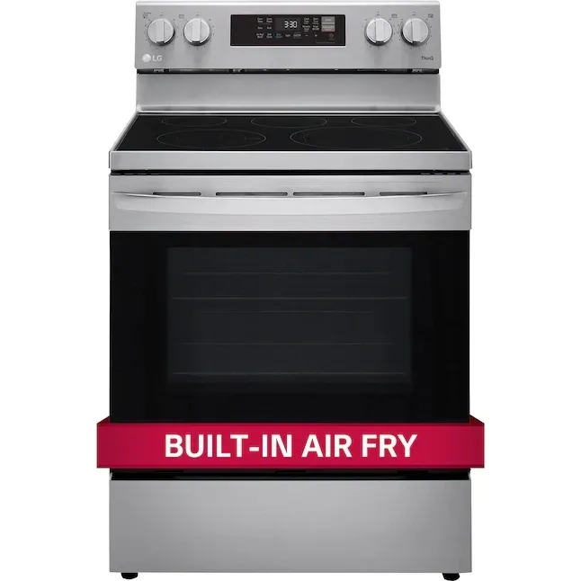 LG 30-in Smooth Surface 5 Elements 6.3-cu ft Self-Cleaning Air Fry Convection Oven Freestanding Smart Electric Range (Stainless Steel) LG 30-in Smooth Surface 5 Elements 6.3-cu ft Self-Cleaning Air Fry Convection Oven Freestanding Smart Electric Range (Stainless Steel)