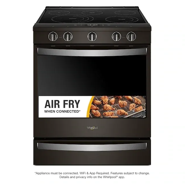 Whirlpool 5 Elements 6.4-cu ft Self-Cleaning Air Fry Convection Oven Slide-in Smart Electric Range (Fingerprint Resistant Black Stainless) Whirlpool 5 Elements 6.4-cu ft Self-Cleaning Air Fry Convection Oven Slide-in Smart Electric Range (Fingerprint Resistant Black Stainless)