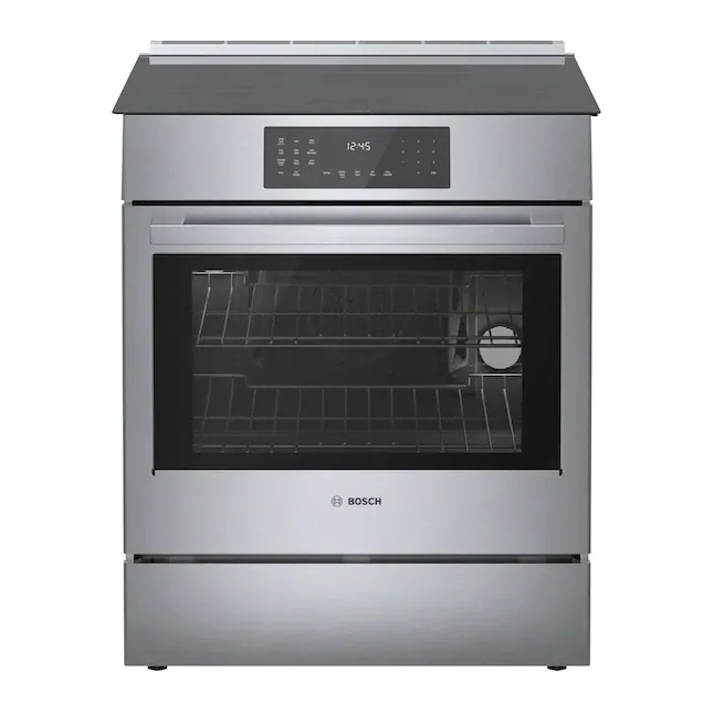Bosch 800 Series 30-in Smooth Surface Glass Top 4 Elements 4.6-cu ft Self-Cleaning Convection Oven Slide-in Electric Range (Stainless Steel) Bosch 800 Series 30-in Smooth Surface Glass Top 4 Elements 4.6-cu ft Self-Cleaning Convection Oven Slide-in Electric Range (Stainless Steel)