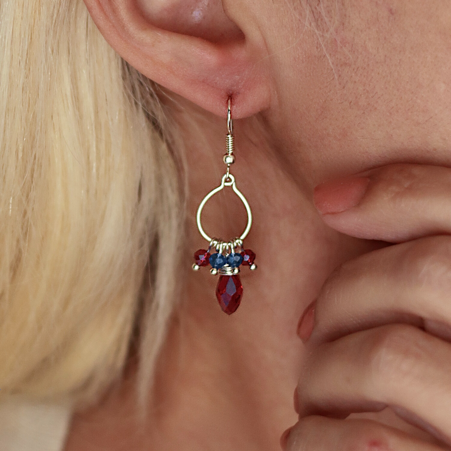 Red White Blue Hoop Earrings