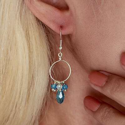 White &amp; Blue Hoop Earrings