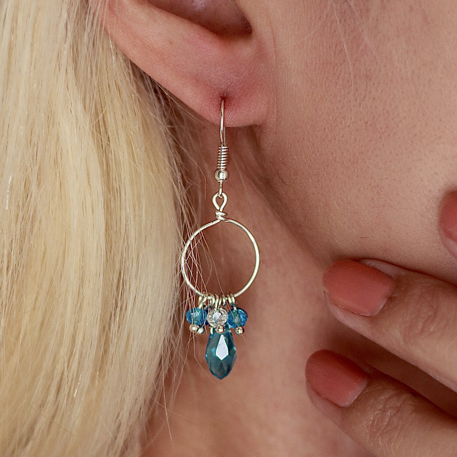 White &amp; Blue Hoop Earrings