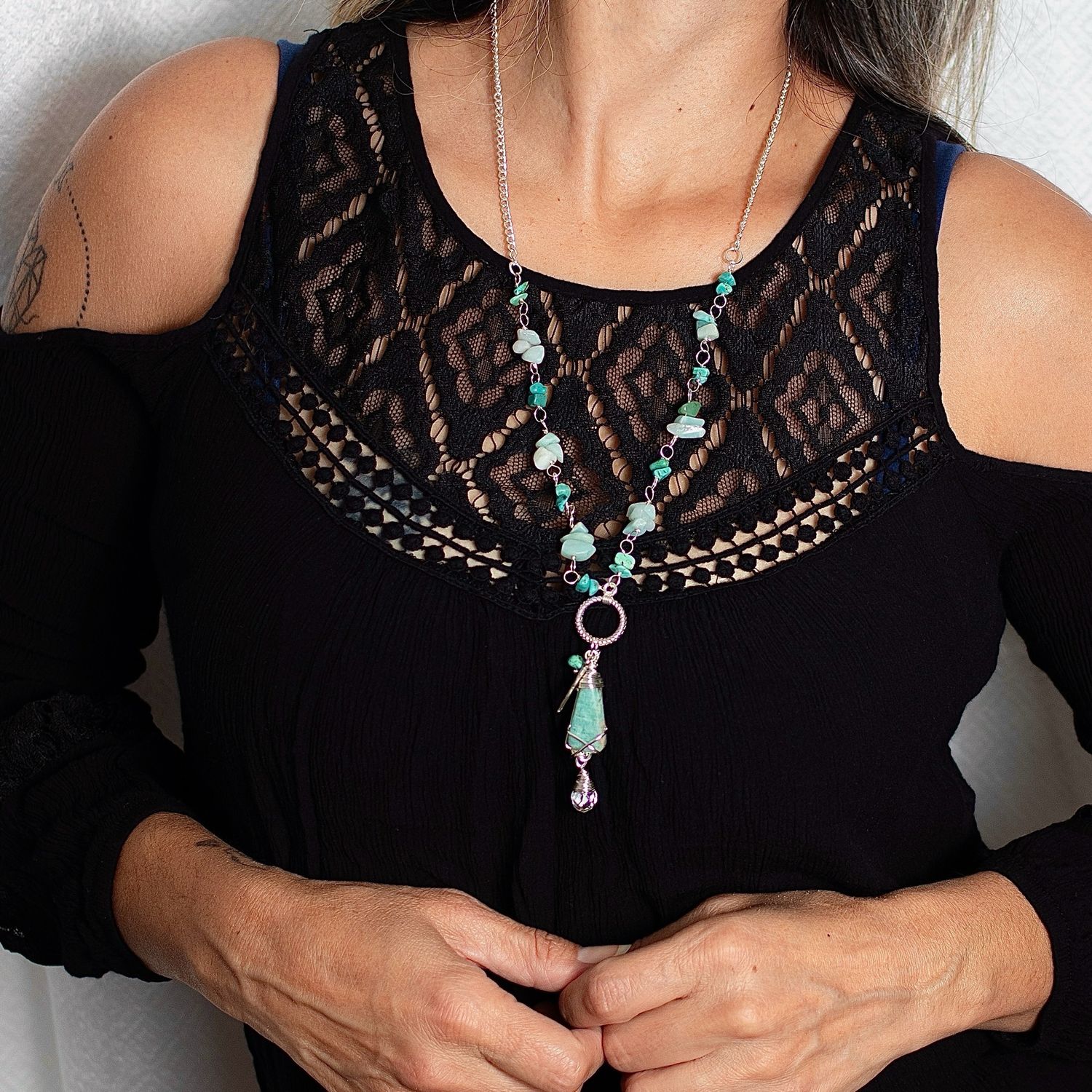 Silver Plated Turquoise Feather Necklace