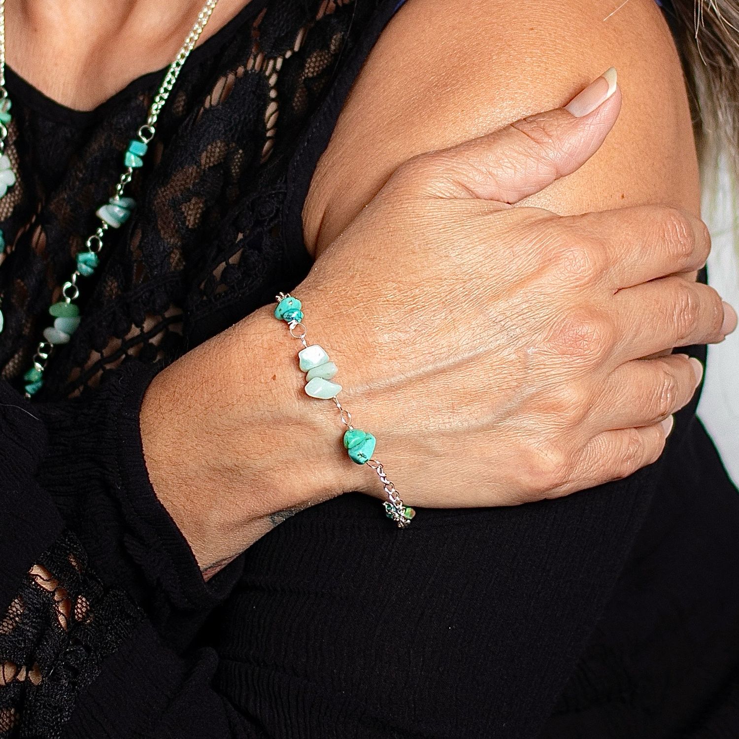 Silver Plated Turquoise Mixed Stone Bracelet