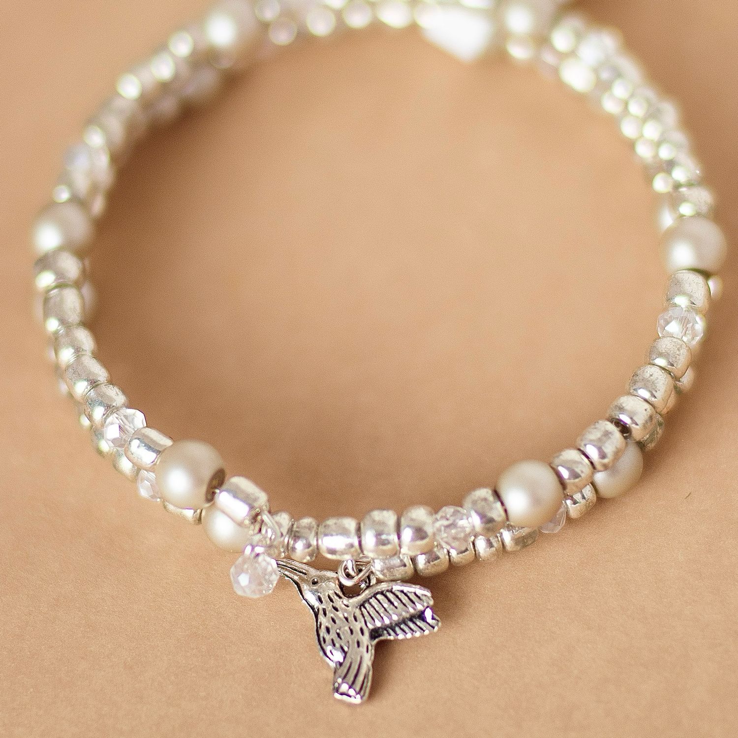 Silver Plated Cream Pearl Bracelet