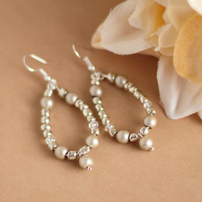 Silver Plated Cream Pearl Earrings