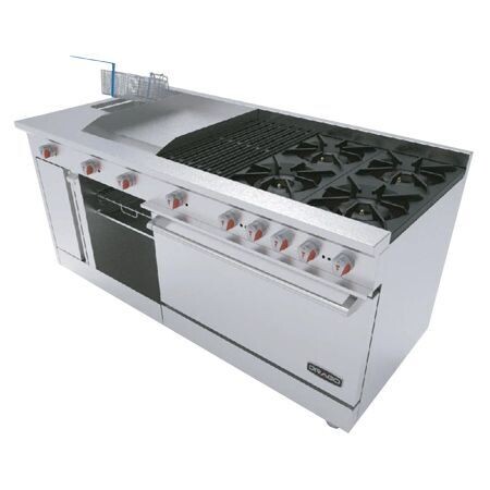 Estufa con 4 Parrillas, Asador, Plancha de 18", Freidor, Horno y Gratinador a Gas UNIVERSAL STD Drago