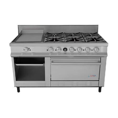 Estufa Compacta 6Q Grill de 6 Quemadores, Plancha, Gratinador, Horno y Alacena a Gas SSE6QG San-Son