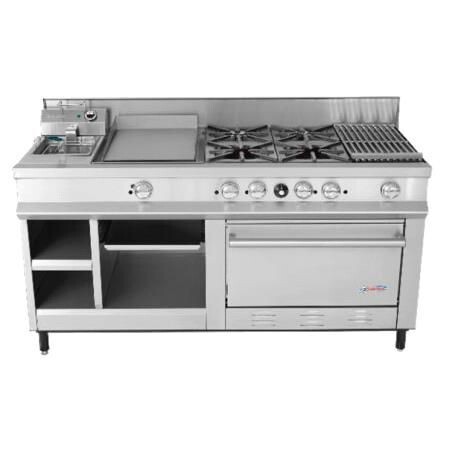 Estufa Maestra de 4 Quemadores, Plancha, Gratinador, Freidor, Asador Radiante, Horno y Alacena a Gas SSEM San-Son