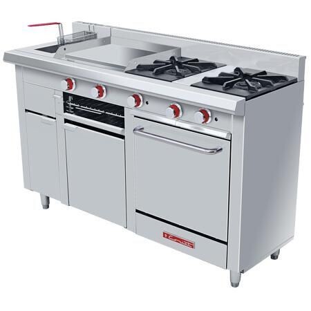 Estufa a Gas 2 Quemadores + Plancha + Gratinador + Freidor + Horno MULTICHEF TURBO PETIT ECO Coriat
