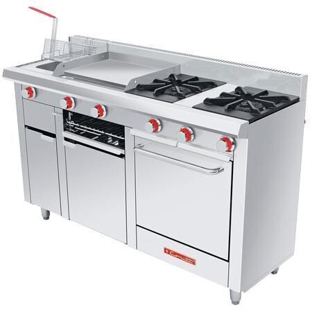 Estufa a Gas 2 Quemadores + Plancha + Gratinador + Freidor + Horno MULTICHEF PETIT ECO Coriat