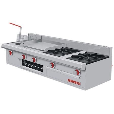 Estufa a Gas 2 Quemadores + 1 Plancha + 1 Gratinador + 1 Freidora MULTICHEF PETIT DE MESA TREND Coriat