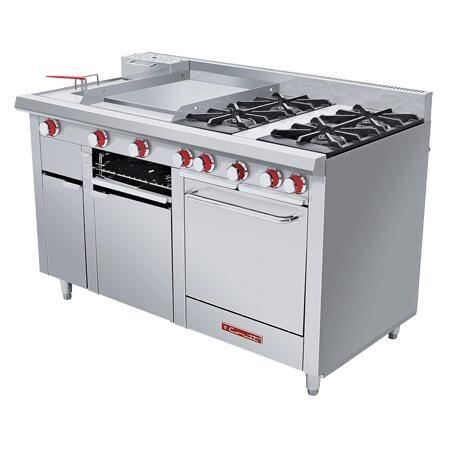 Estufa a Gas 4 Quemadores + Plancha +Gratinador + Freidor + Horno MULTICHEF MÁSTER ECO Coriat