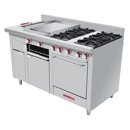 Estufa a Gas 4 Quemadores + Plancha + Gratinador + Freidor + Horno MULTICHEF TURBO MÁSTER ECO Coriat
