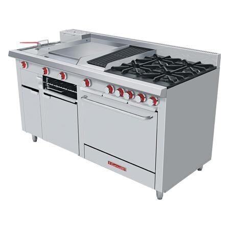 Estufa a Gas 4 Quemadores + Asador + Plancha + Gratinador + Freidor + Horno MÚLTIPLE MÁSTER ECO Coriat
