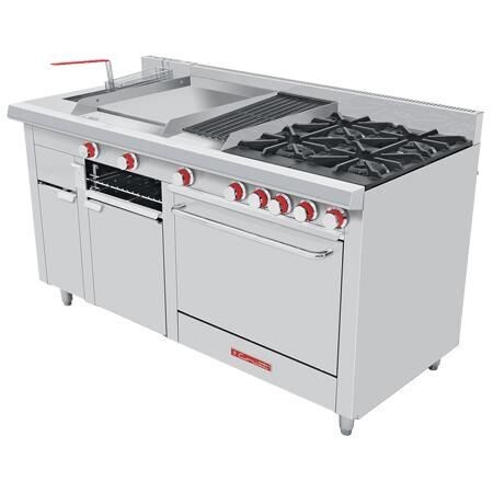 Estufa a Gas 4 Quemadores + Asador + Plancha + Gratinador + Freidor + Horno MÚLTIPLE TURBO MÁSTER TREND Coriat