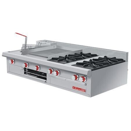 Estufa a Gas 4 Quemadores + 1 Plancha + 1 Gratinador + 1 Freidora MULTICHEF MÁSTER DE MESA ECO Coriat