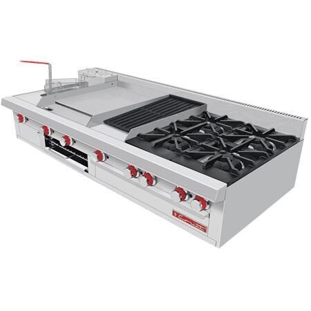 Estufa a Gas 4 Quemadores + 1 Asador + 1 Plancha + 1 Gratinador + 1 Freidora MÚLTIPLE MÁSTER DE MESA ECO Coriat