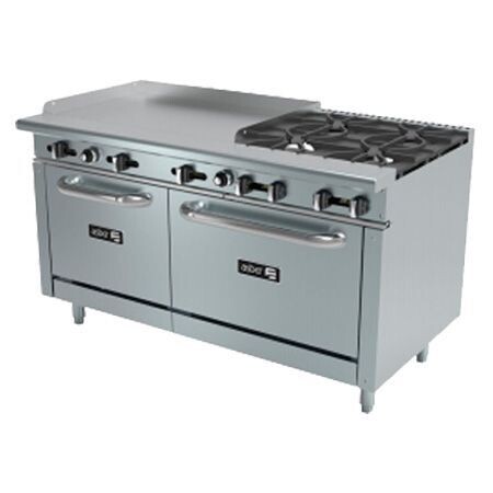 Estufa a Gas 4 Fuegos Abiertos + Plancha + 2 Horno AEMR-2-G36-B4-60-H (Restaurant Line) Asber
