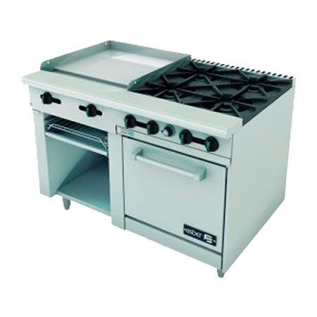 Estufa a Gas 4 Fuegos Abiertos + Plancha + Gratinador + Horno AEMR-G24-B4-48-H (Restaurant Line) Asber