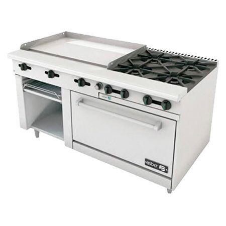 Estufa a Gas 4 Fuegos Abiertos + Plancha + Gratinador + Horno AEMR-G36-B4-60-H (Restaurant Line) Asber