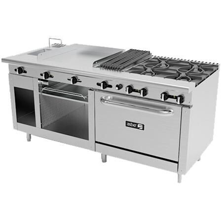 Estufa a Gas 4 Quemadores Abiertos + Asador + Plancha + Gratinador + Freidora + Horno AMR-72 (Commercial Line) Asber