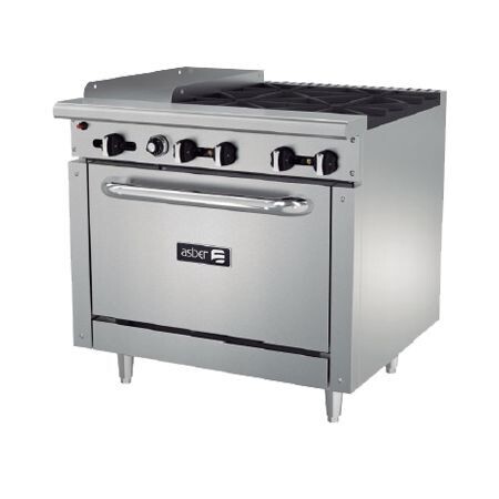 Estufa a Gas 4 Fuegos Abiertos + Plancha + Horno AEMR-G12-B4-36 (Restaurant Line)  Asber