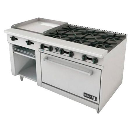 Estufa a Gas 6 Fuegos Abiertos + Plancha + Gratinador + Horno AEMR-G24-B6-60-H (Restaurant Line) Asber
