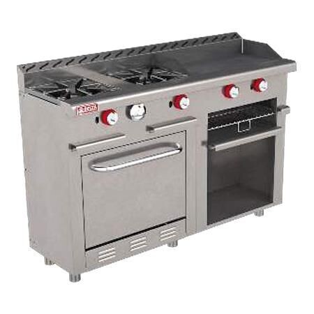 Estufa Comercial 2 Quemadores + Plancha + Gratinador + Horno a Gas H2-GA MIX (Aquiles) Delta