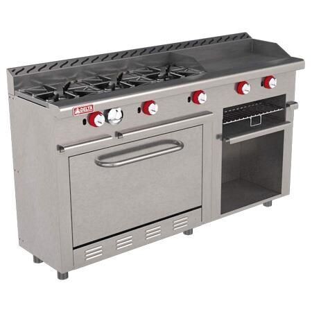 Estufa Comercial 3 Quemadores + Plancha + Gratinador + Horno a Gas H3-GA MINI MIX (Aquiles) Delta
