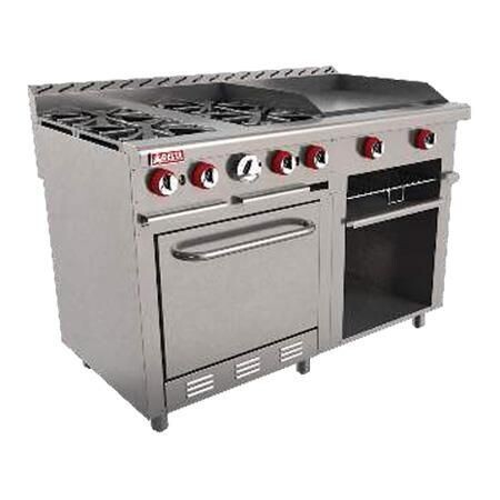 Estufa Comercial 4 Quemadores + Plancha + Gratinador + Horno a Gas H4-GA MIX (Aquiles) Delta