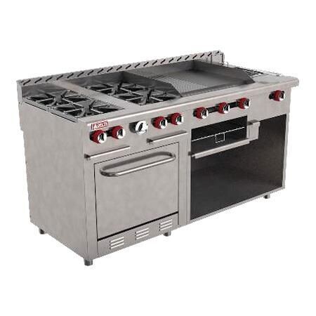 Estufa Estufa Múltiple 4 Quemadores + Plancha + Asador + Freidor + Gratinador + Horno EM-H-C MIX (Aquiles) Delta