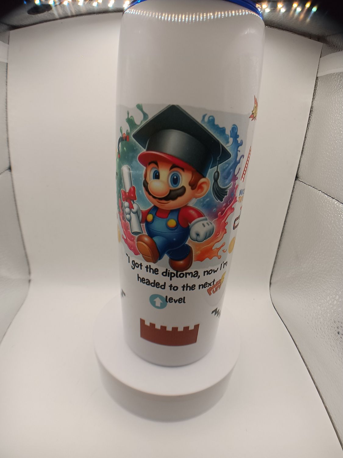 20 oz Gamer Graduation Tumbler – Level-Up Design with Cap &amp; Diploma