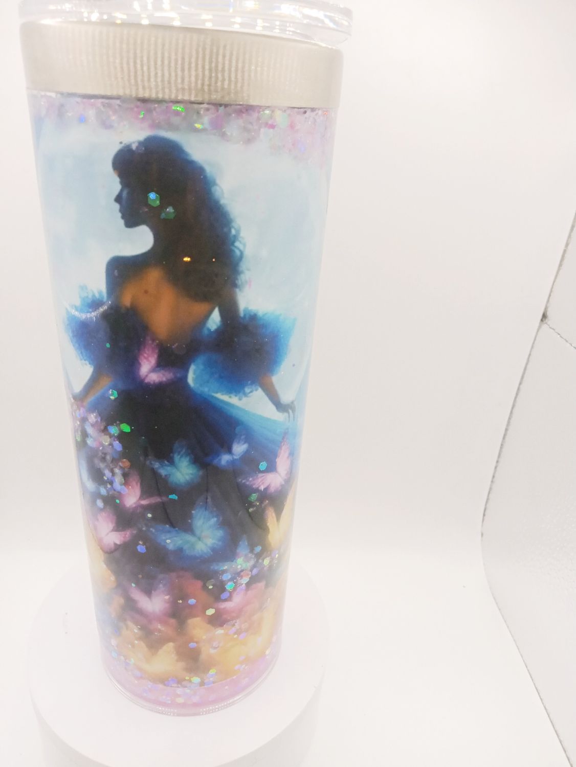 20 oz Moonlight Girl Snow Globe Tumbler – Made to Order, Glitter, Lid &amp; Straw