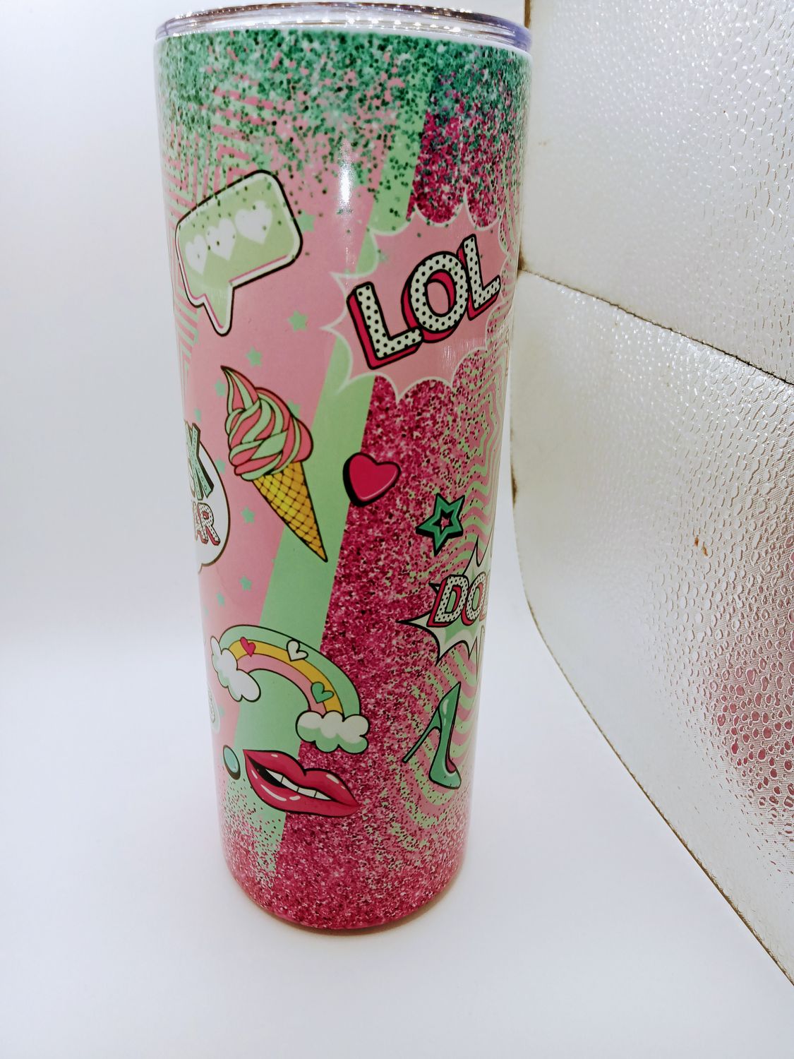20 oz LOL Light Pink Tumbler – “Cool Girl Power” Glitter Design with Stars