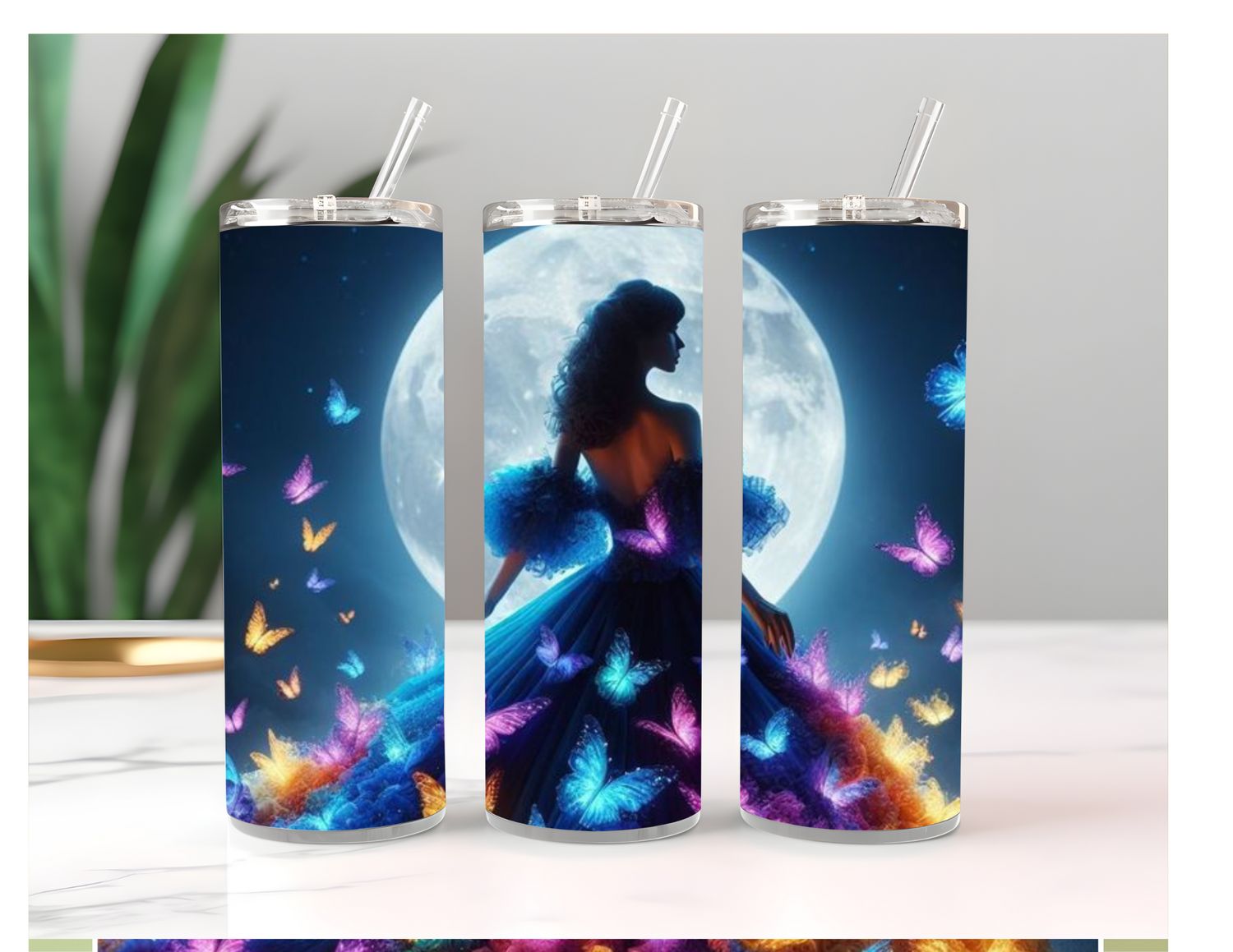 20 oz Moonlight Girl Snow Globe Tumbler – Made to Order, Glitter, Lid &amp; Straw