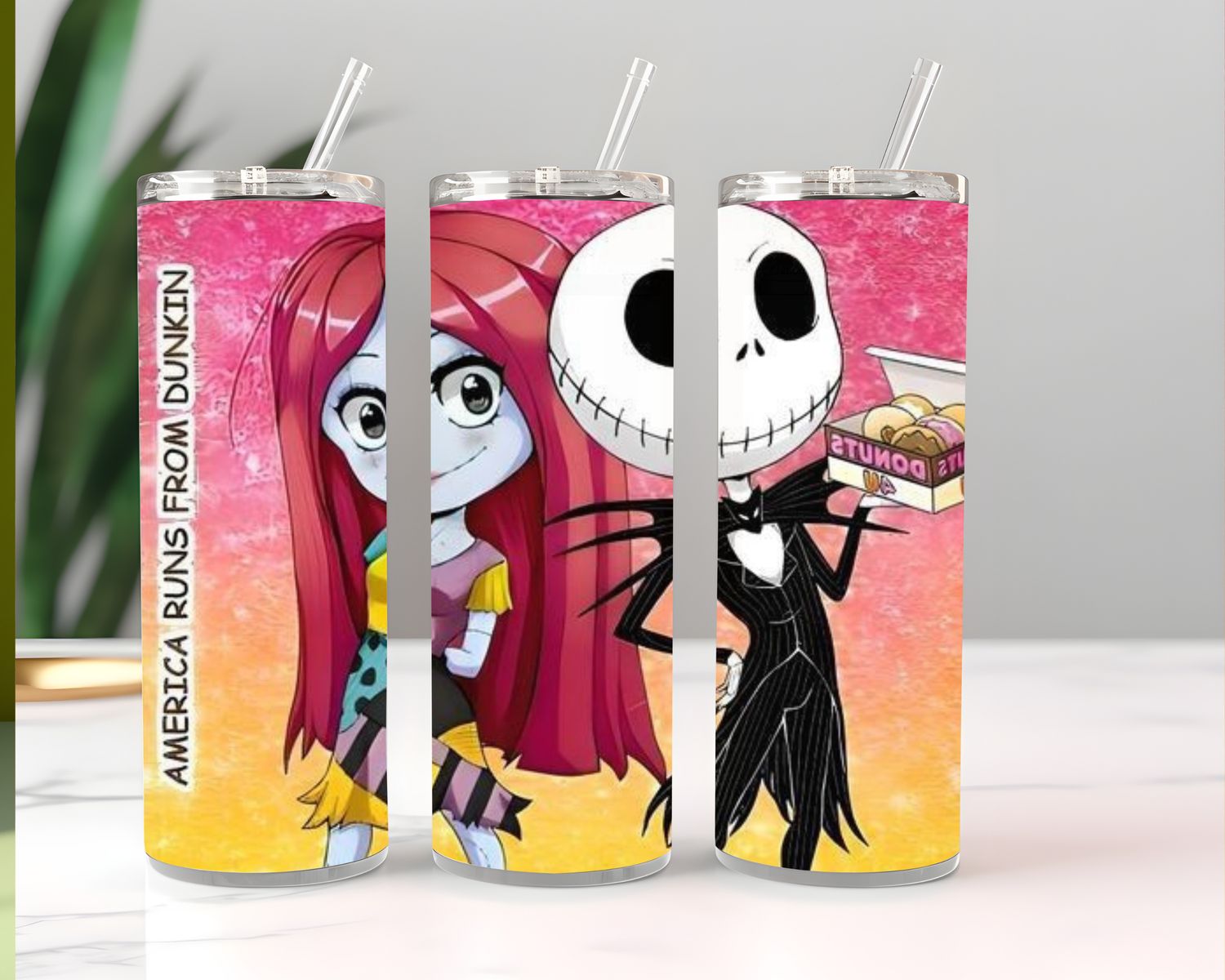 20 oz Pink &amp; Yellow Spooky Chic Reusable Cup – Stylish Design with Lid &amp; Straw