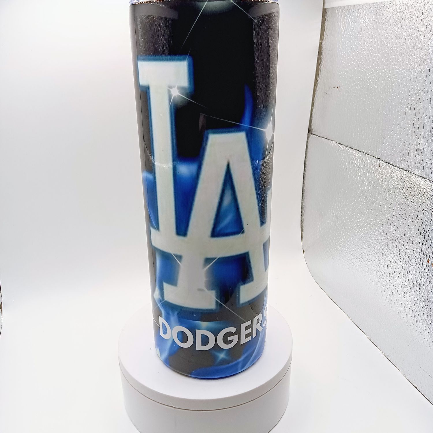 20 oz LA Dodgers-Inspired Skinny Tumbler – Sparkling Stars Design with Lid &amp; Straw