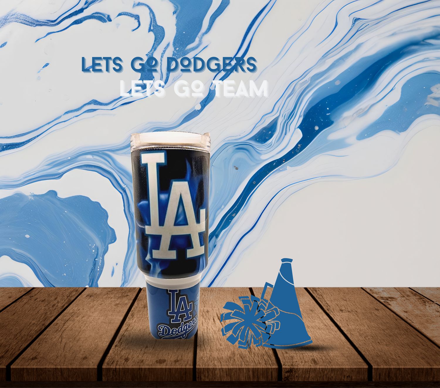 40 oz Dodgers-Inspired Tumbler – Blue &amp; Black Smoking Design