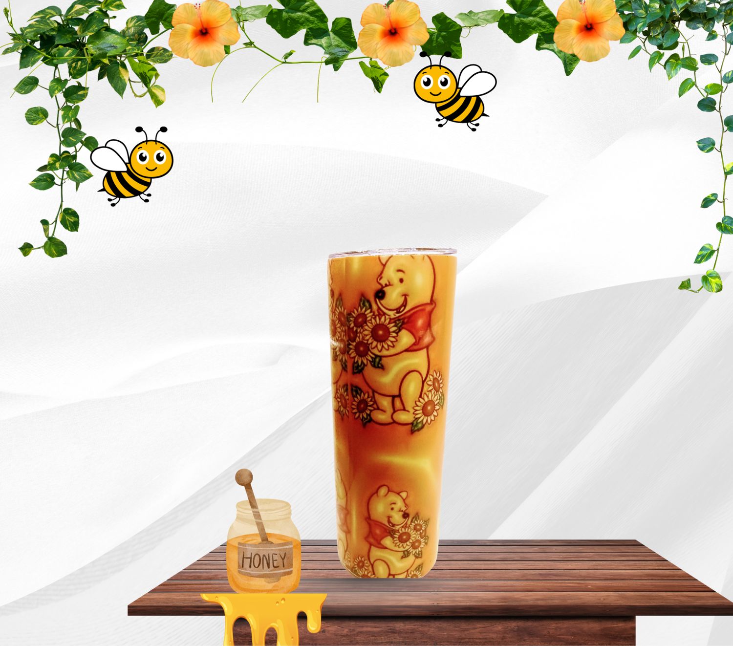 20oz 3D Winnie the Pooh Tumbler – Cute Cartoon Honey Bear Cup with Lid &amp; Straw