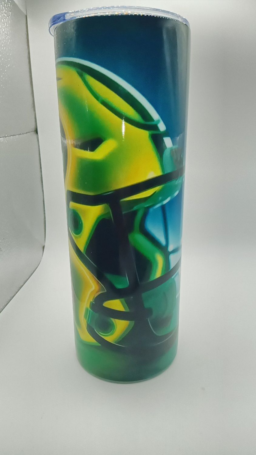 Green Bay Neon Helmet 20 oz Tumbler – Bold Yellow &amp; Green Football Cup with Lid &amp; Straw
